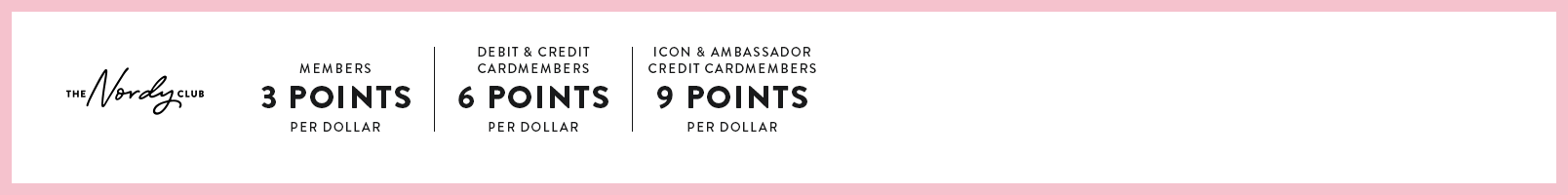 Earn 3 times the points on beauty! Members earn 3 points per dollar; debit and credit cardmembers earn 6; Icon and Ambassador credit cardmembers earn 9.
