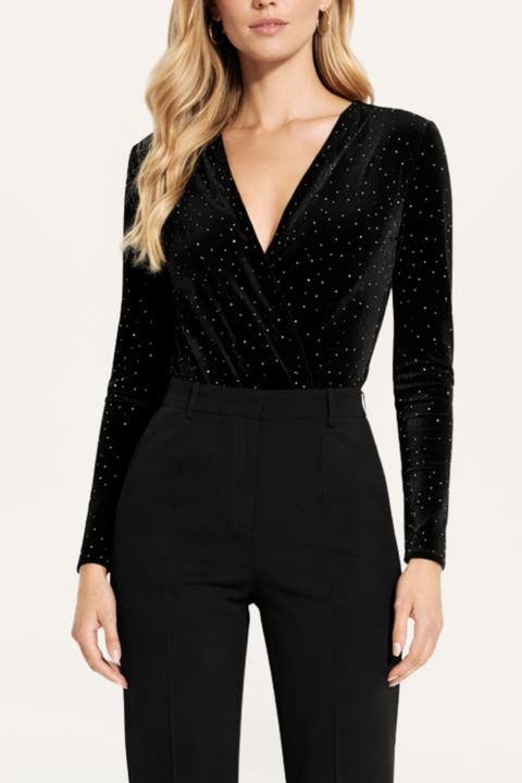 Plunge V-Neck Embellished Bodysuit