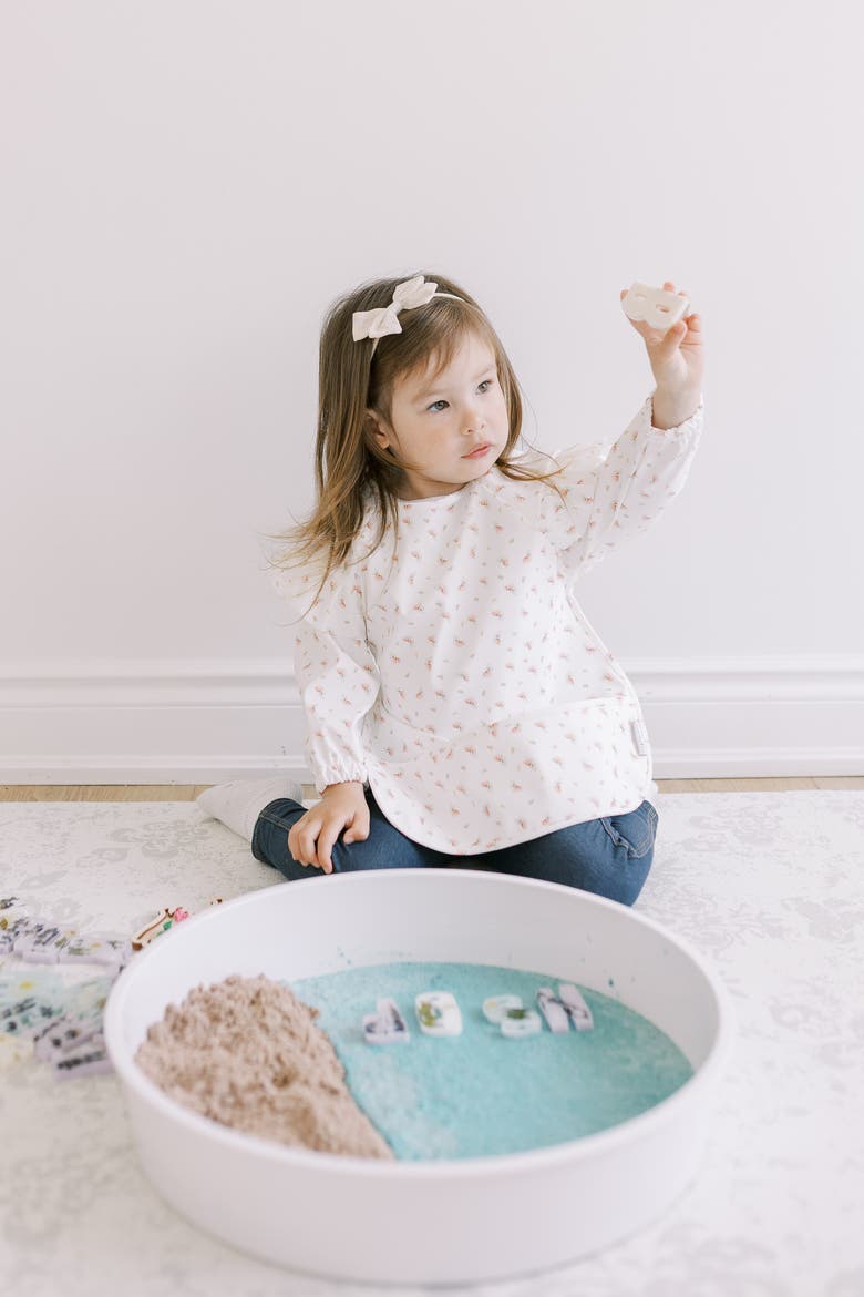 Low-Pocket Ruffle Long Sleeve Bib Smock, Alternate, color, Rose Garden (2T-4T)