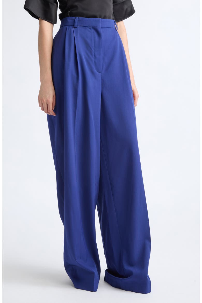 High Waist Pleated Wool Pants, Alternate, color, INDIGO
