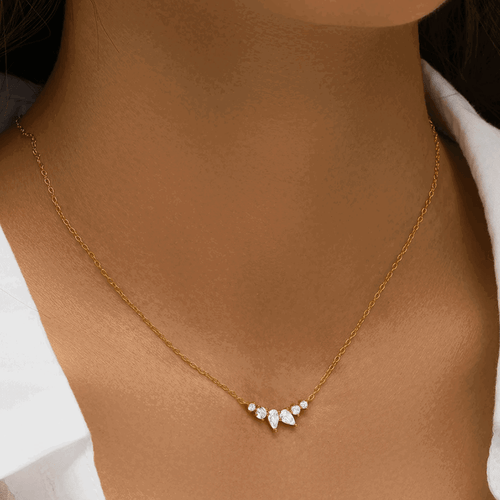 Hollywood Sensation Mystique Delicate Necklace With Pear And Round Cut Cubic Zirconia In Gold
