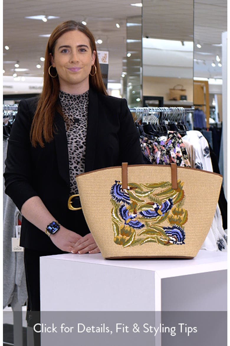 Large Embroidered Raffia Basket Tote video