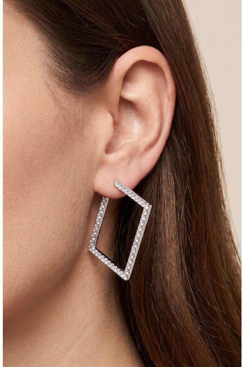 Cubic Zirconia Open Square Hoop Earrings, Alternate, color, SILVER