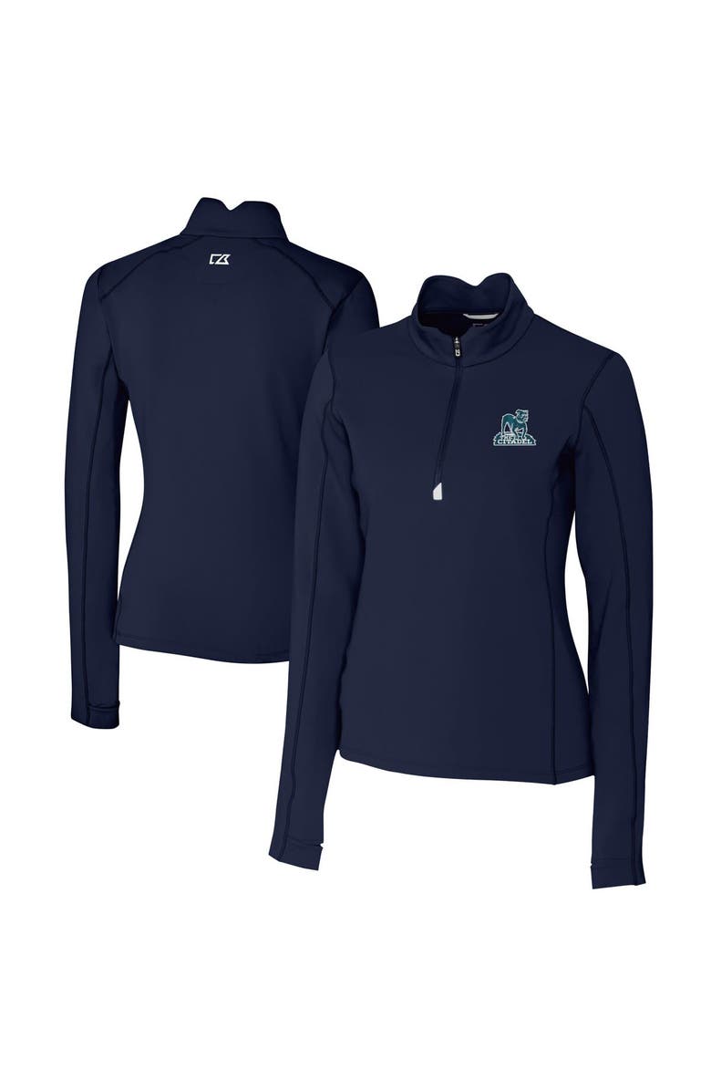 Cutter & Buck Women's Cutter & Buck Navy Citadel Bulldogs Vault DryTec Traverse Stretch Quarter-Zip Top, Main, color, 