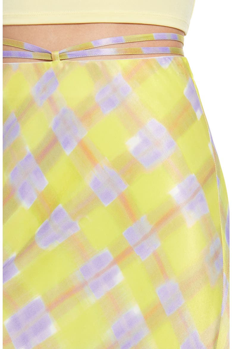 Check Tie Waist Satin Midi Skirt, Alternate, color, YELLOW CHECK