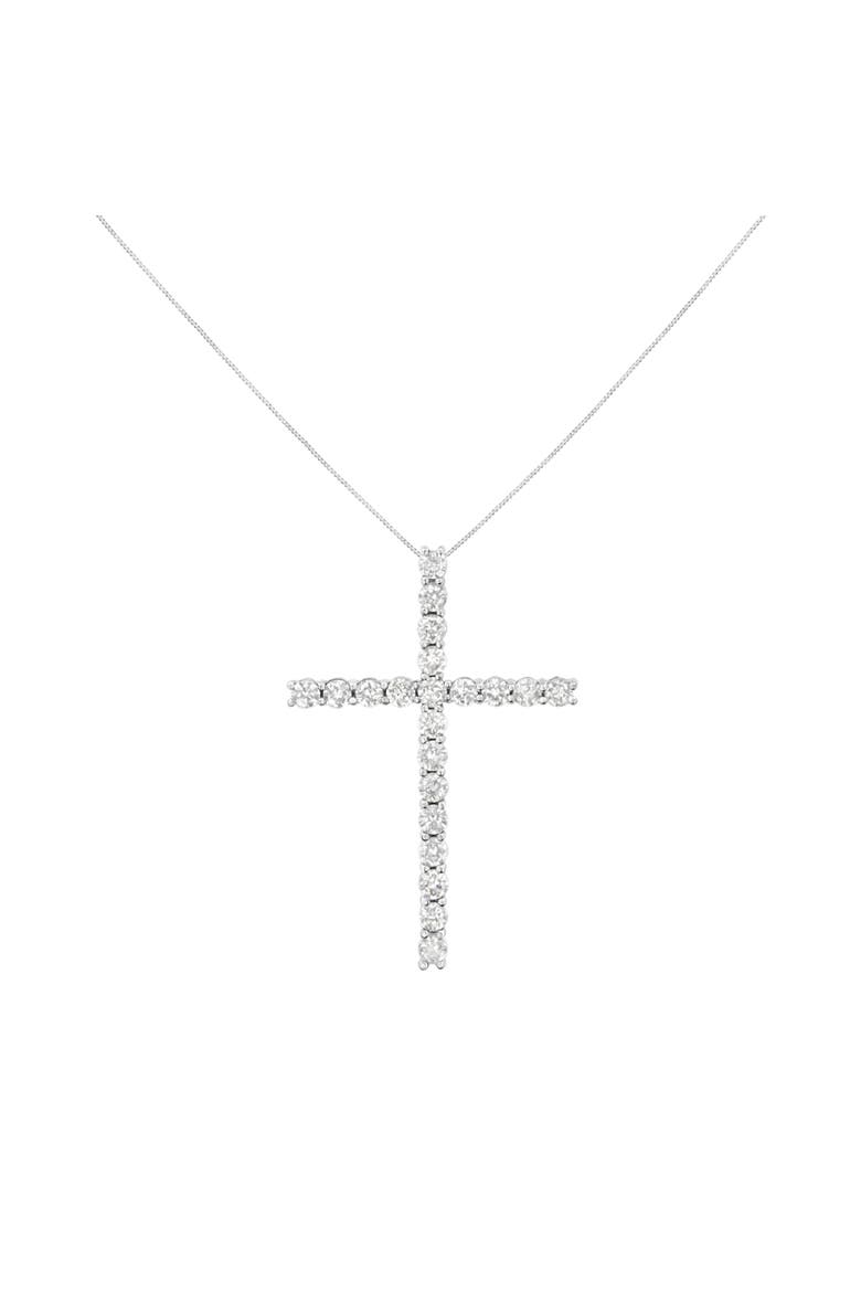 Silver 4.0 Cttw Diamond 2-1/4" Cross Pendant with Box Chain Necklace, Alternate, color, Silver