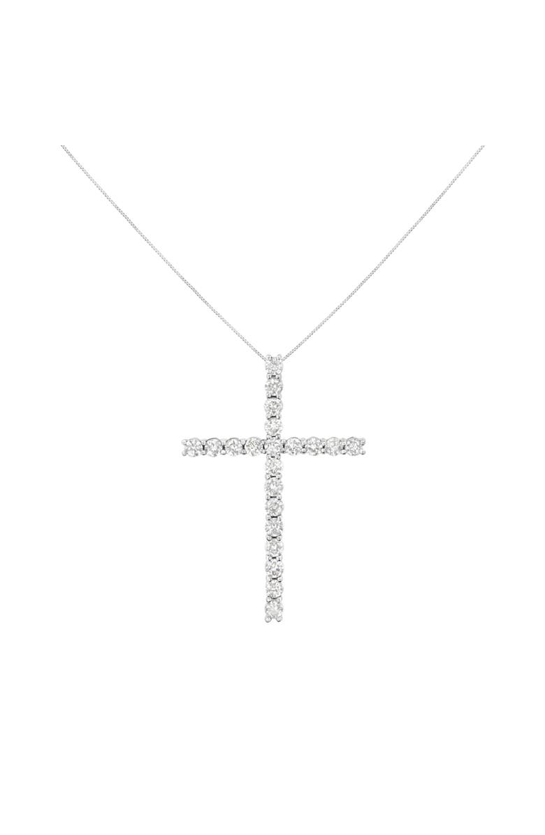 Haus of Brilliance Silver 4.0 Cttw Diamond 2-1/4" Cross Pendant with Box Chain Necklace, Alternate, color, Silver