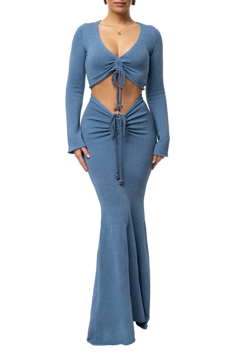 JLUXLABEL Resort Crop Top & Skirt, Main, color, Blue