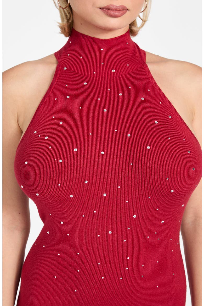 Minara Rhinestone Halter Cocktail Dress, Alternate, color, RED