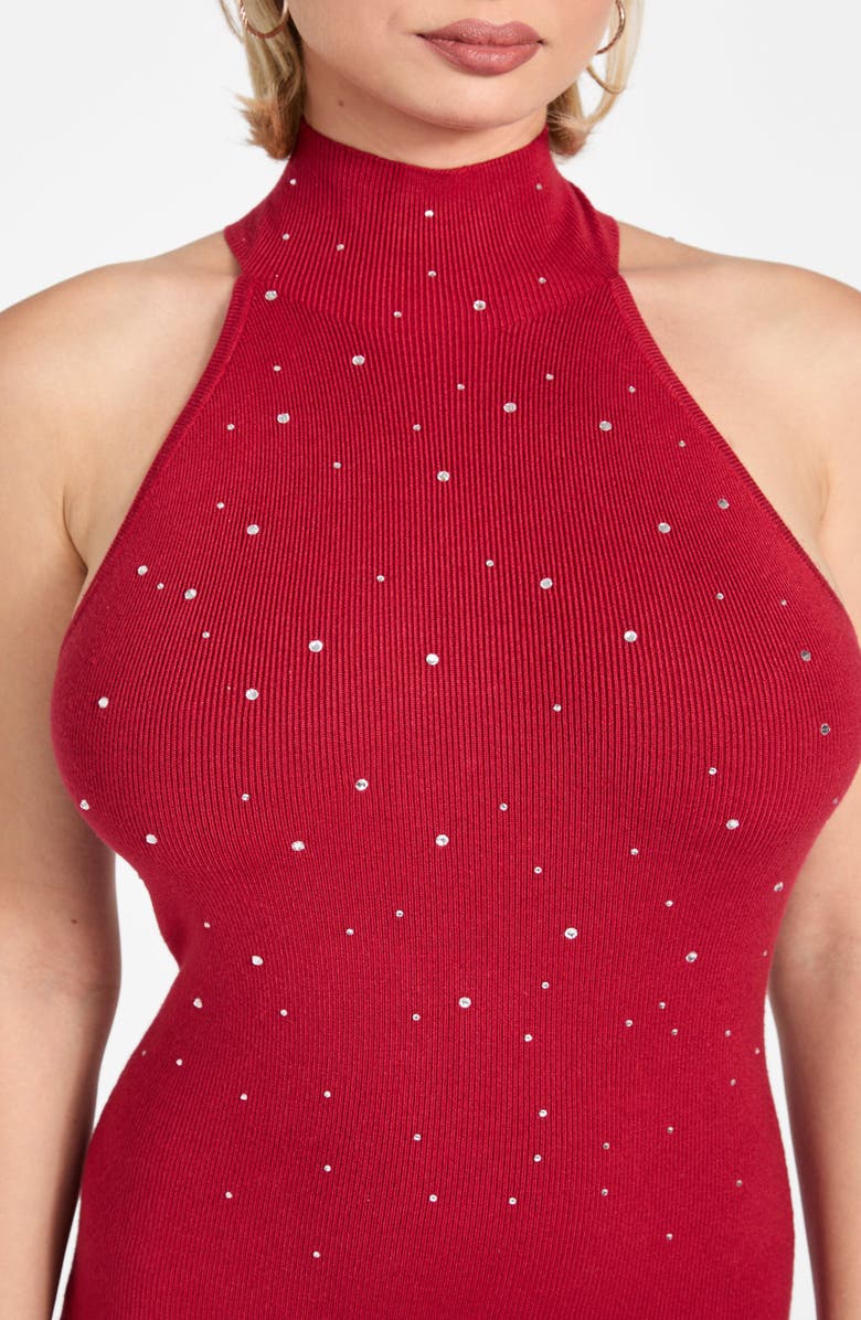 GUESS Minara Rhinestone Halter Cocktail Dress, Alternate, color, Red
