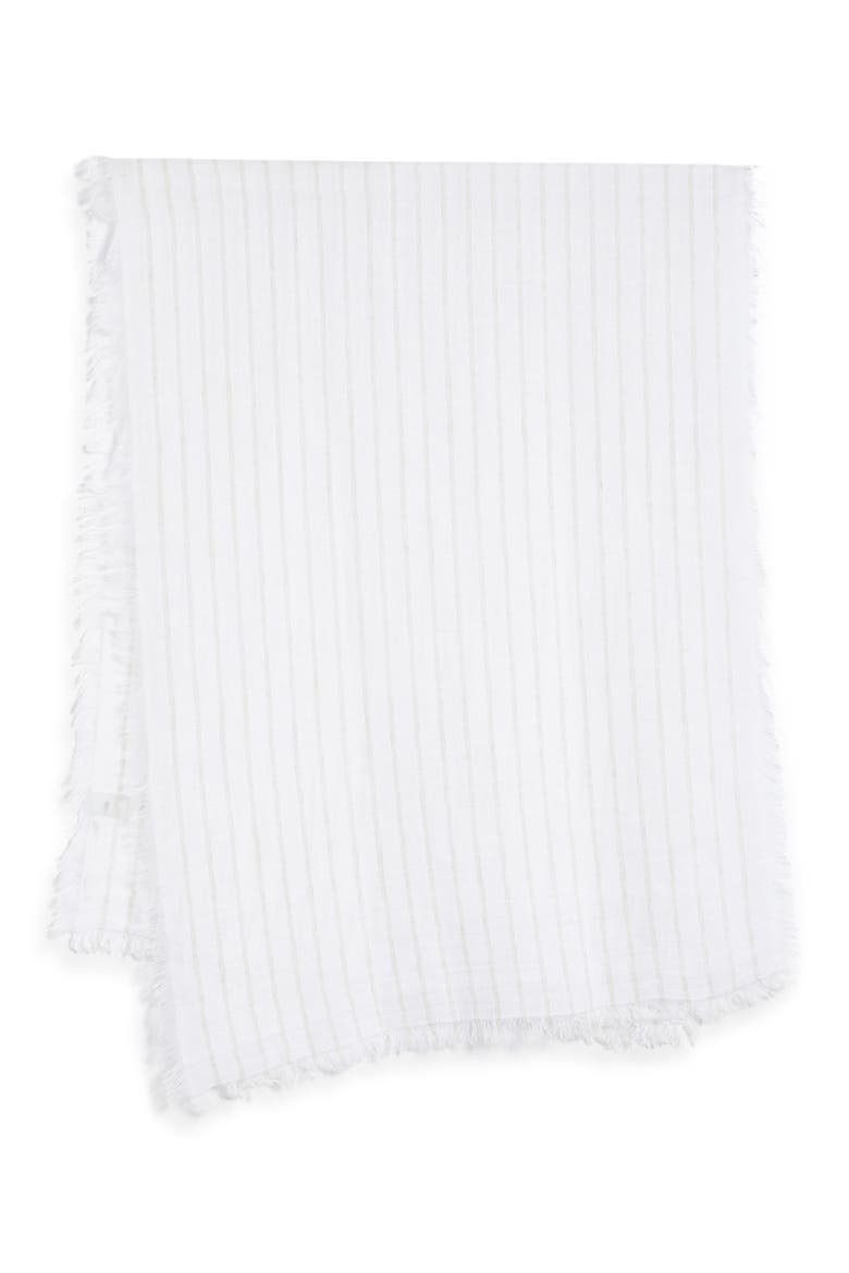 Stripe Organic Linen Scarf, Alternate, color, WHEAT