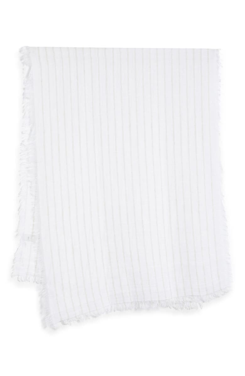 Eileen Fisher Stripe Organic Linen Scarf, Alternate, color, Wheat