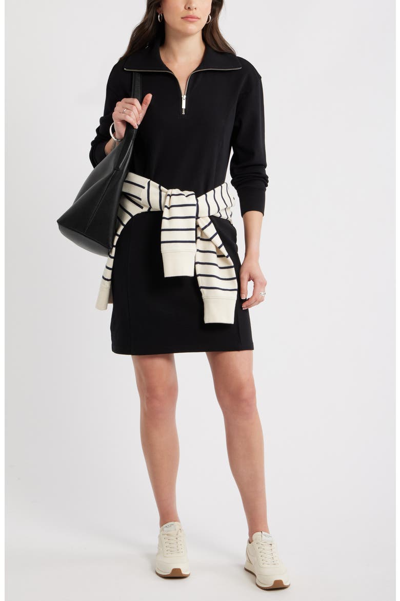 Long Sleeve Half Zip Knit Travel Dress, Alternate, color, BLACK