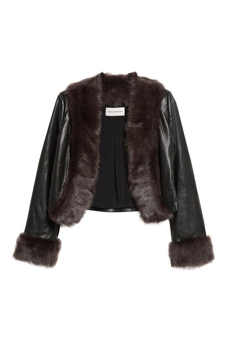 Sofie Leather Jacket with Genuine Shearling Trim, Alternate, color, NOIR CLASSIQUE