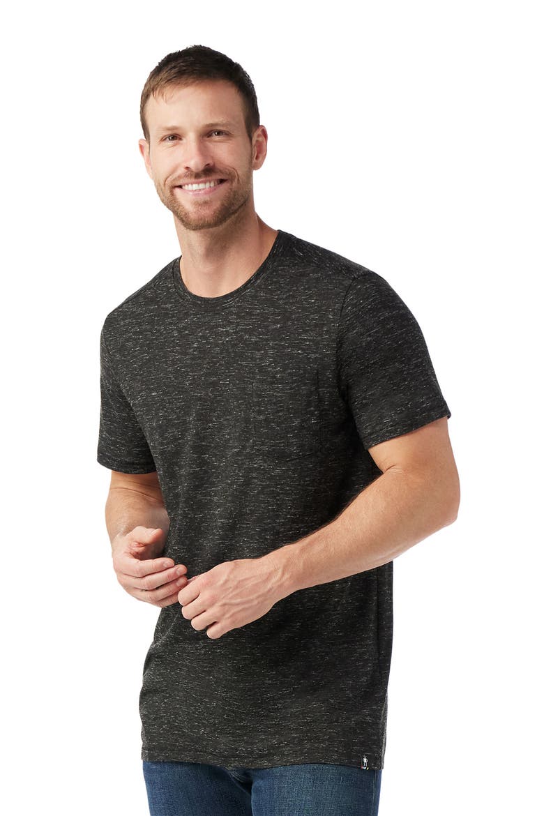 Merino Wool Blend Pocket T-Shirt, Alternate, color, BLACK HEATHER