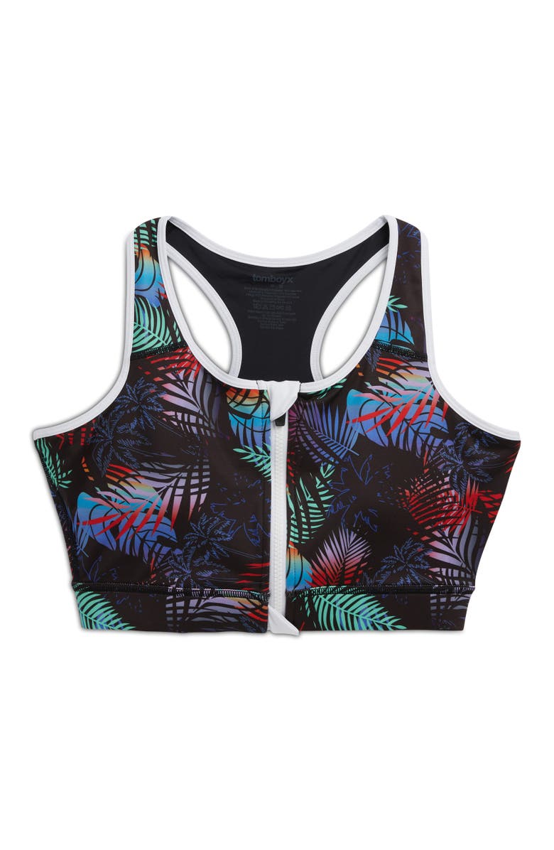 TomboyX Racerback Zip Compression Bikini Top, Alternate, color, Palm Dreams