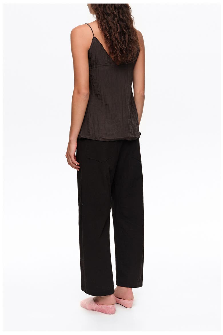 Cotton Linen Barrel-Leg Trousers, Alternate, color, BLACK