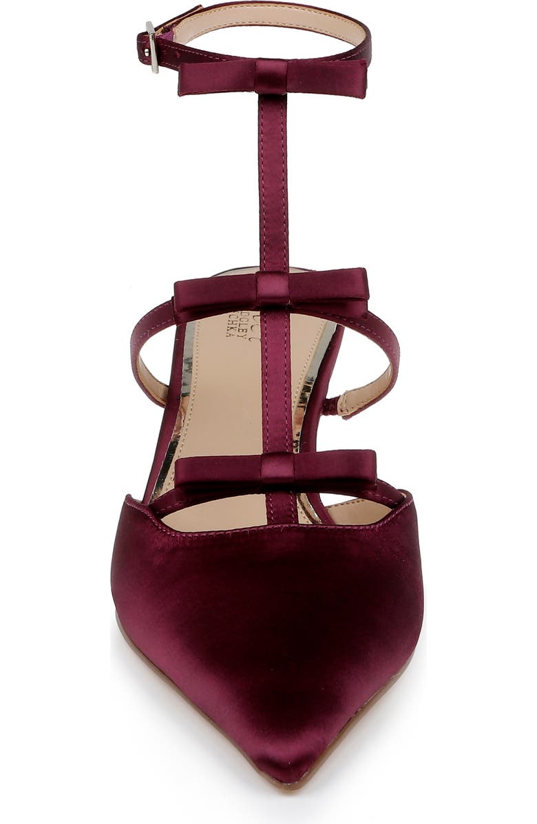 Jewel Badgley Mischka Elisabetta Ankle Strap Pointed Toe Kitten Heel Pump, Alternate, color, Bordeaux Satin