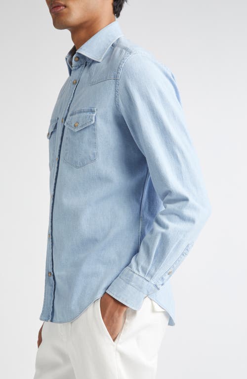 Eleventy Chambray Snap-up Western Shirt In Brown