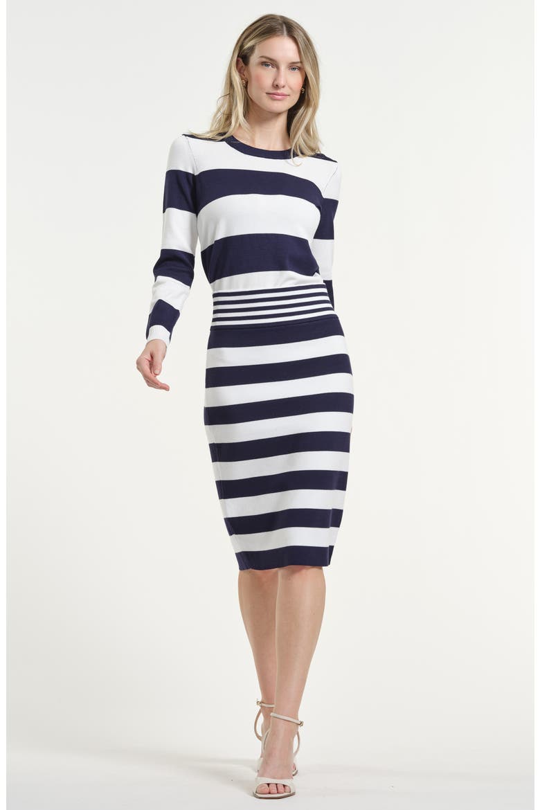 Mixed Stripe Knit Skirt, Alternate, color, NAVY/ WHITE