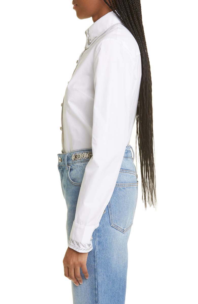 Rabanne Embroidered Cotton Button-Down Shirt, Alternate, color,