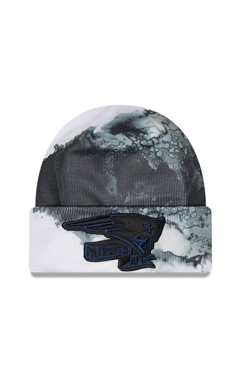 New Era Men's New Era Black New England Patriots 2022 Sideline Ink Dye Tonal Cuffed Knit Hat, Main, color, Black
