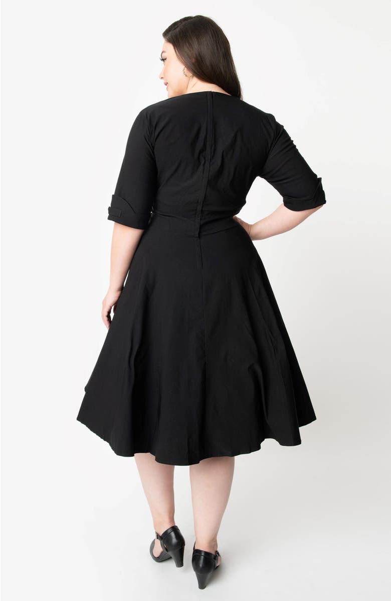 Unique Vintage Plus Size Half Sleeve Surplice Delores Swing Dress, Alternate, color, Black