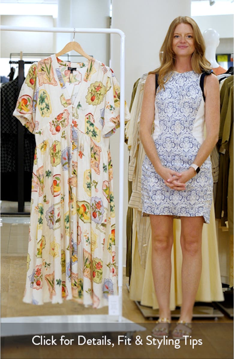 Starlight Printed Puff Sleeve Linen Blend Midi Dress, sales video thumbnail