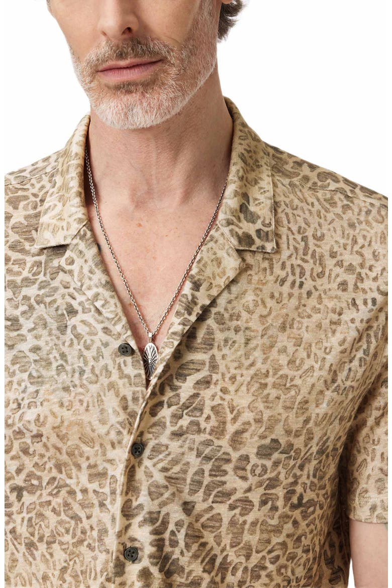Castoro Leopard Pattern Knit Camp Shirt, Alternate, color, LIGHT KHAKI