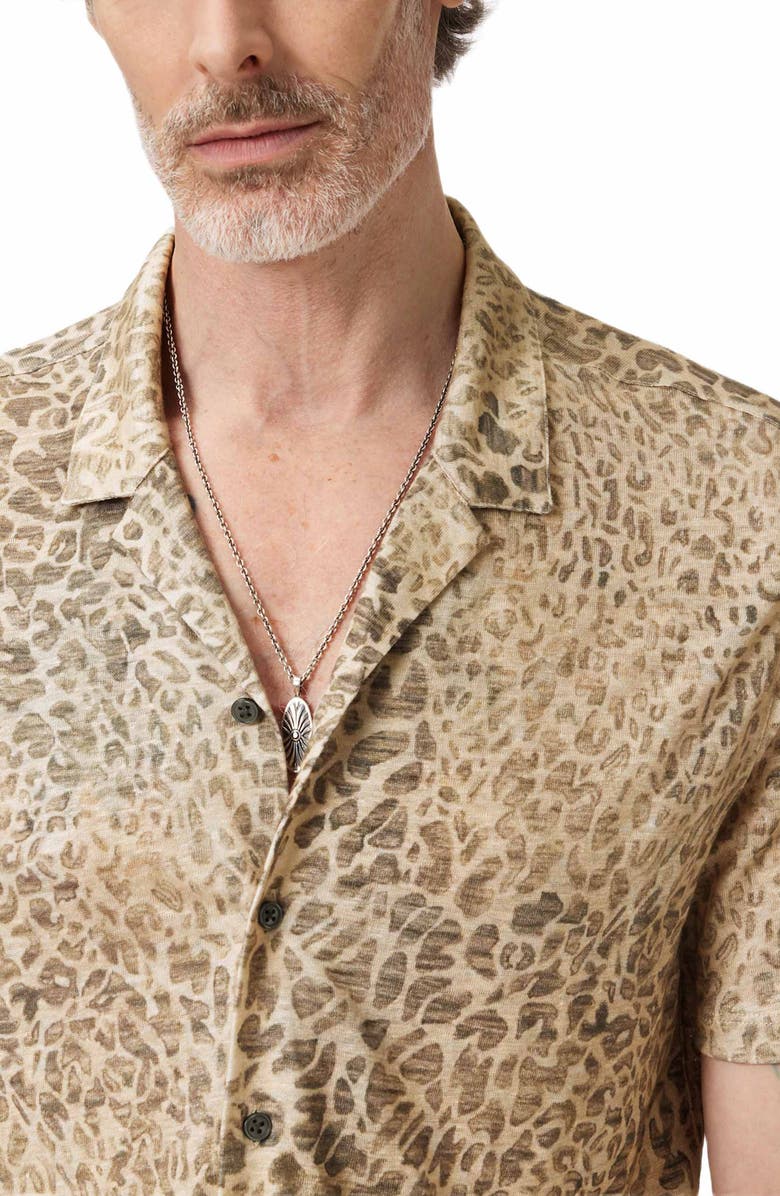 John Varvatos Castoro Leopard Pattern Knit Camp Shirt, Alternate, color, Light Khaki