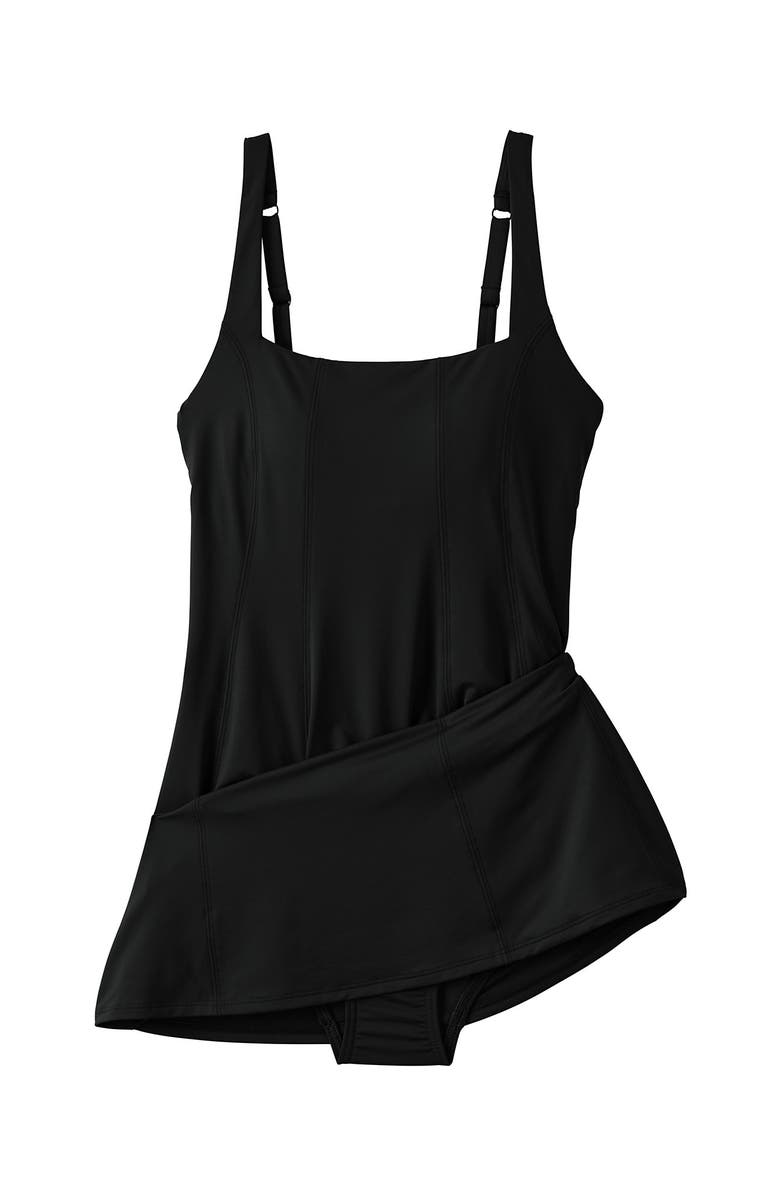 Lands' End Square Neck Corset Seamed Swim Dress, Alternate, color, Black
