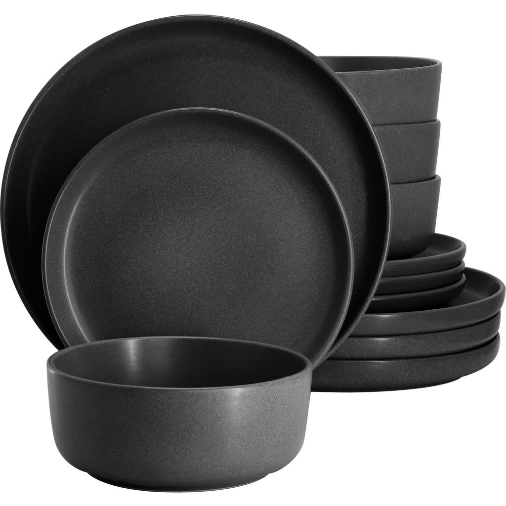 Soho Lounge Bryant Park 12 Piece Reactive Stoneware Dinnerware Set In Black