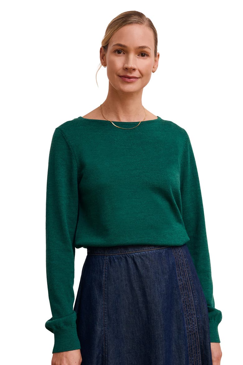 Merino Fine Knit Boat Neck Jumper, Main, color, Emerald