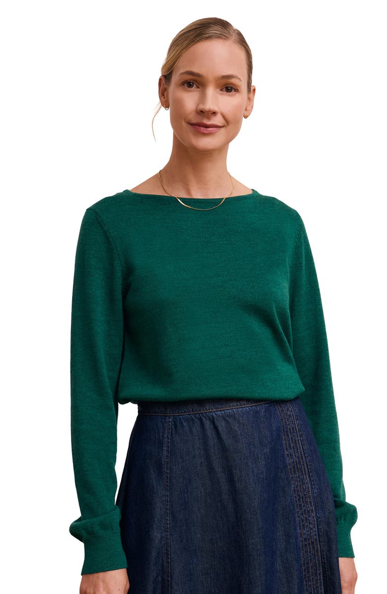 Celtic & Co. Merino Fine Knit Boat Neck Jumper, Main, color, Emerald