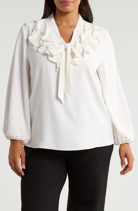 Ruffled Tie Front Long Sleeve Top