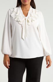KASPER Ruffled Tie Front Long Sleeve Top