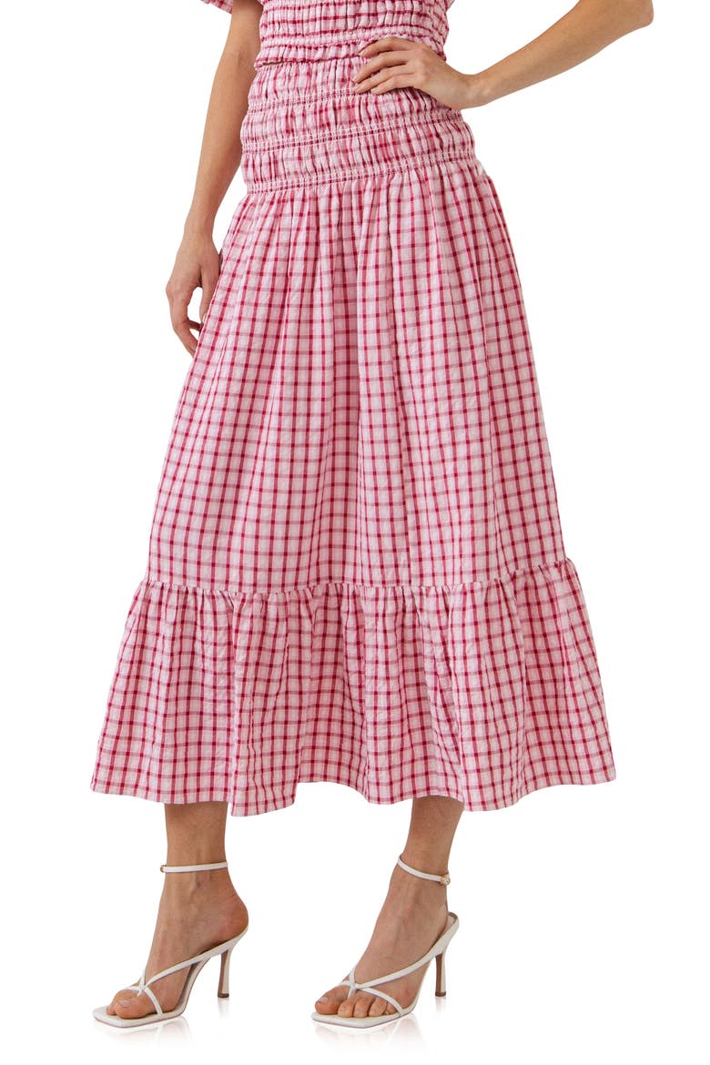 Tiered Gingham Maxi Skirt, Alternate, color, PINK