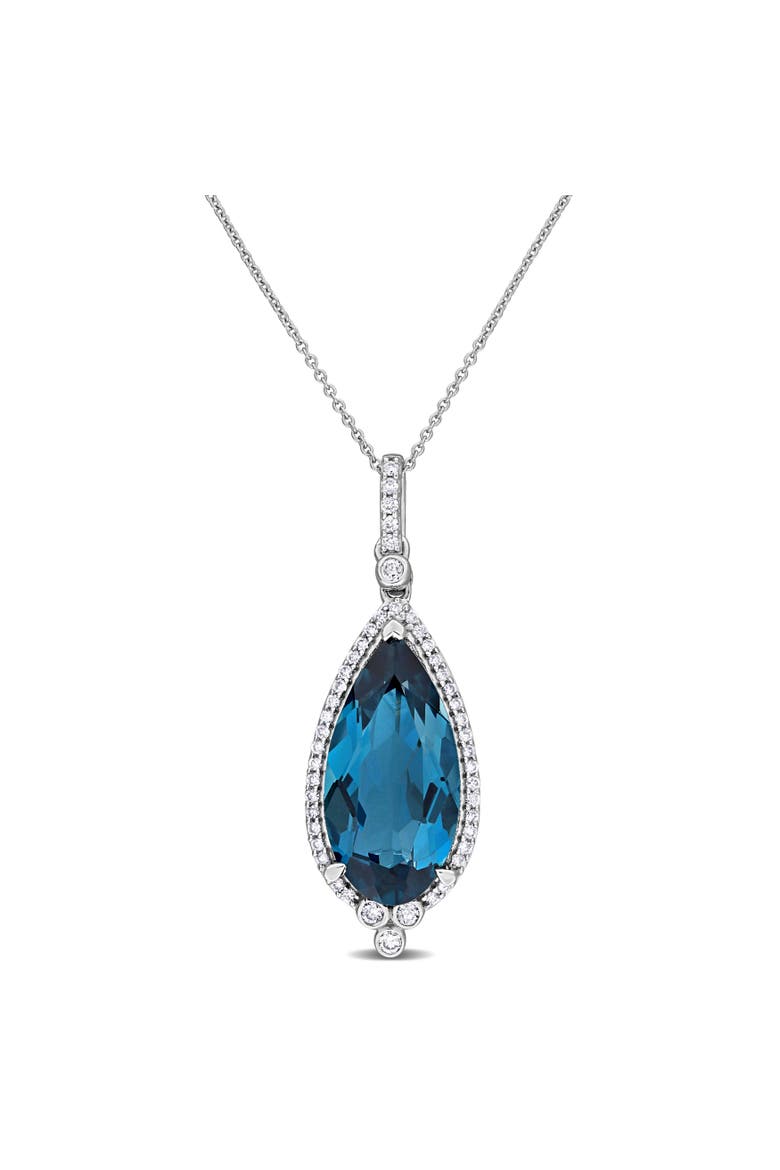 Blue Topaz & Diamond Teardrop Necklace 10k, Main, color, Blue Topaz