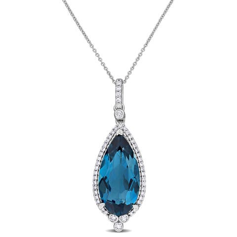 Blue Topaz & Diamond Teardrop Necklace 10k