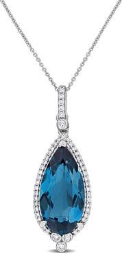 Julianna B. Blue Topaz & Diamond Teardrop Necklace 10k