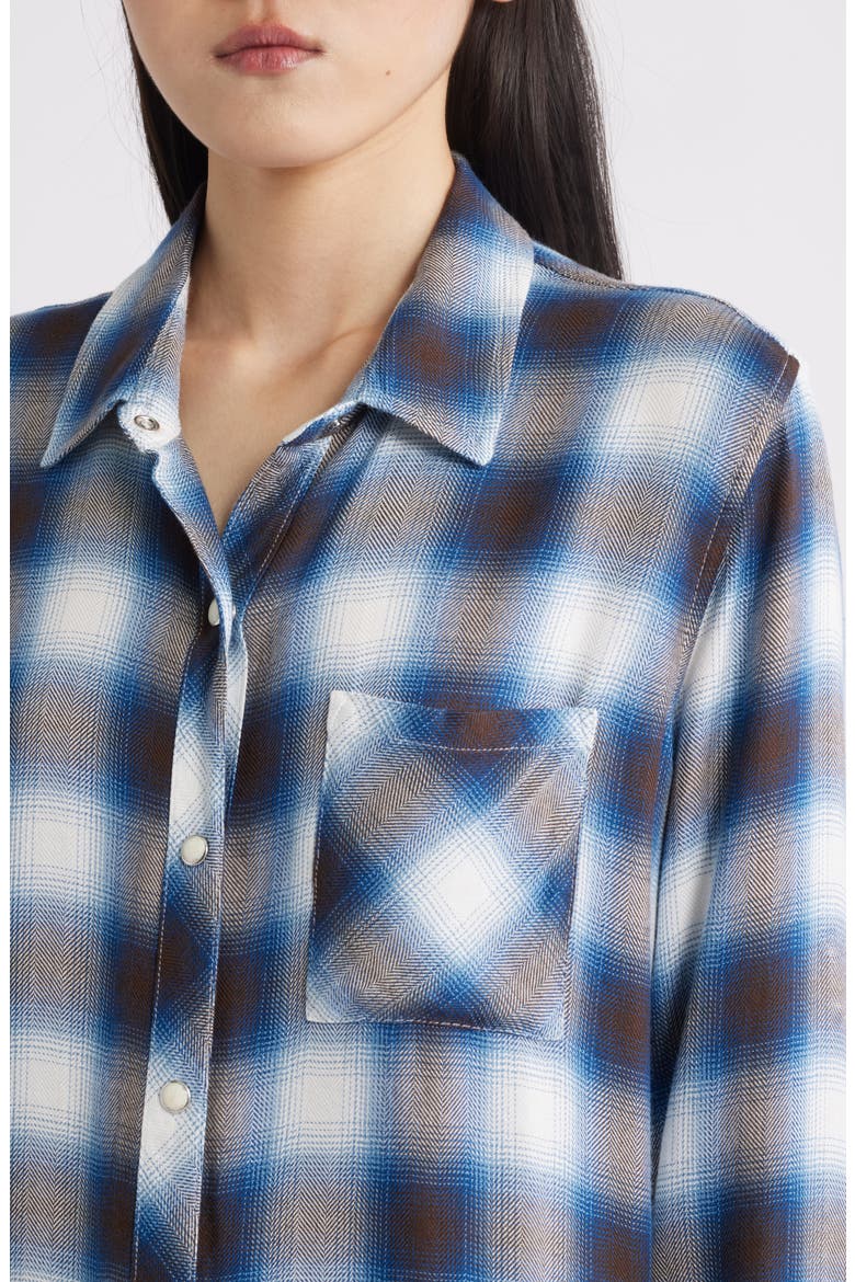 Hunter Plaid Button-Up Shirt, Alternate, color, CINDER AZUL IVORY