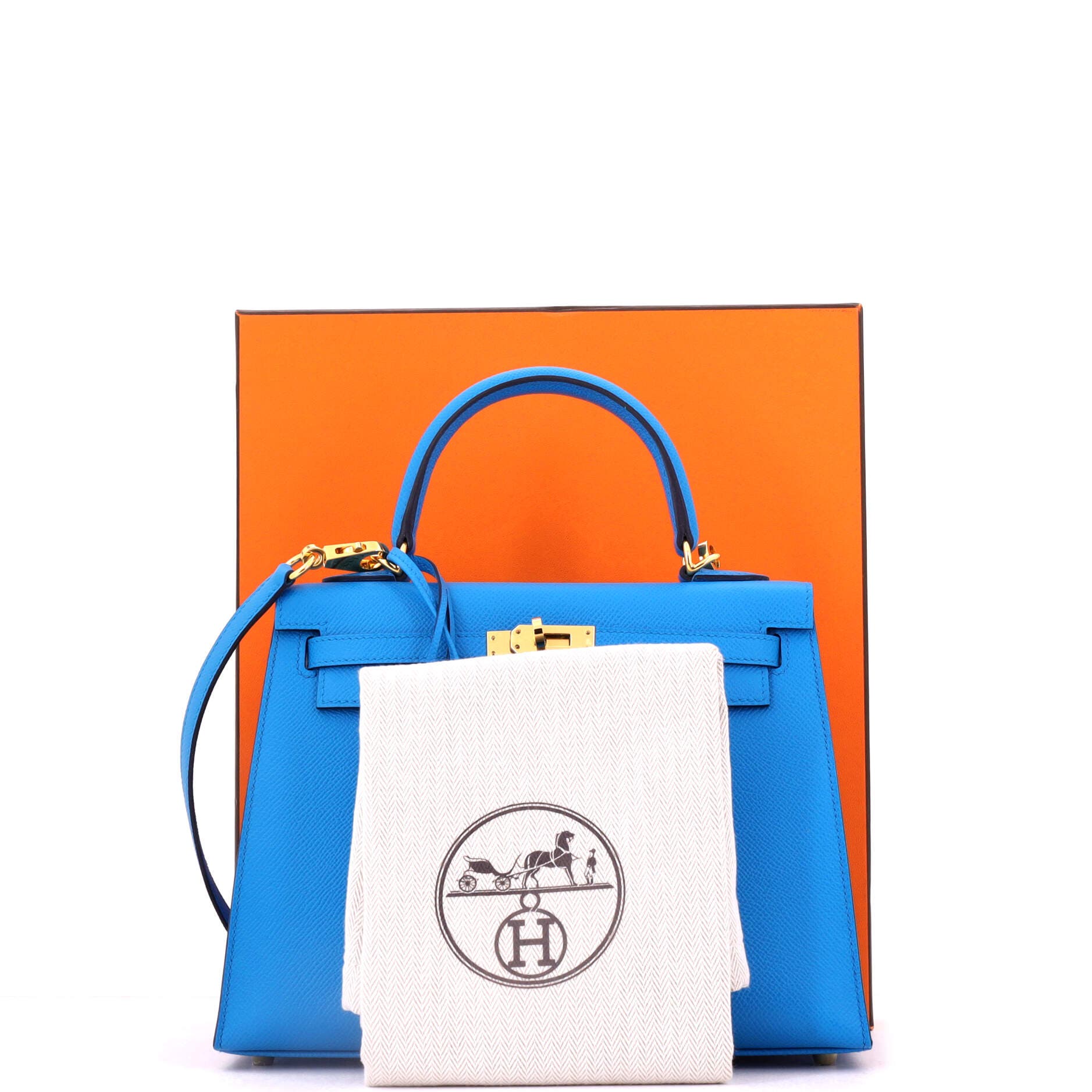 Pre-Owned Hermes Kelly Handbag Blue Epsom with Gold Hardware 25, Alternate, color, Bleu Frida