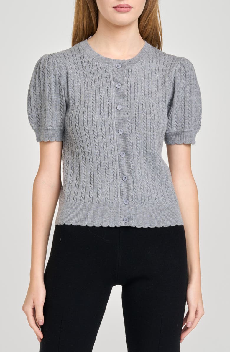 WAYF Sandra Cable Short Sleeve Cardigan, Main, color, Grey