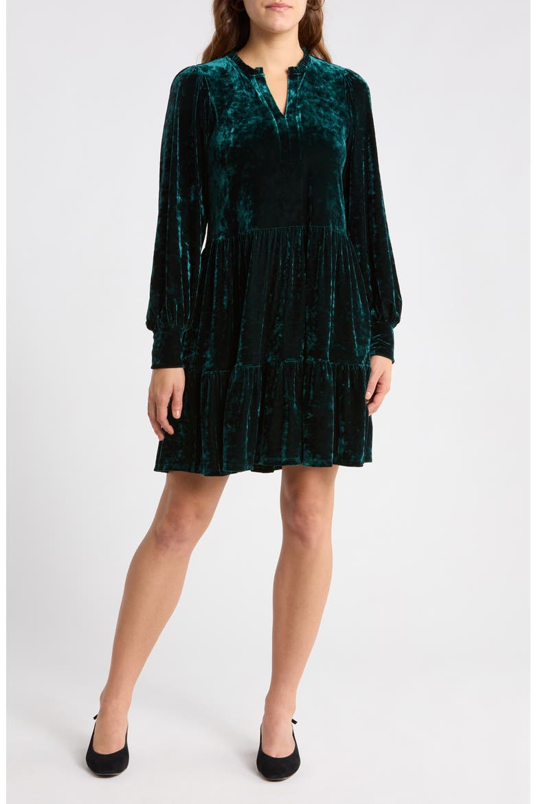 Long Sleeve Velvet Dress, Main, color, HUNTER GREEN
