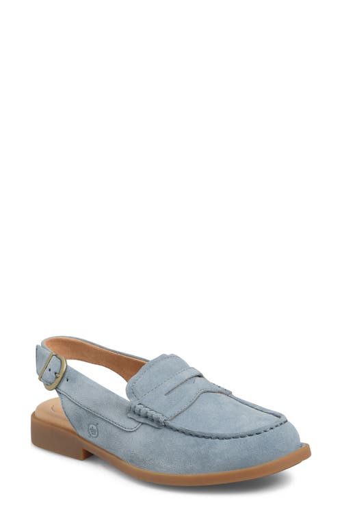 Børn Marly Slingback Penny Loafer in Light Blue Suede 