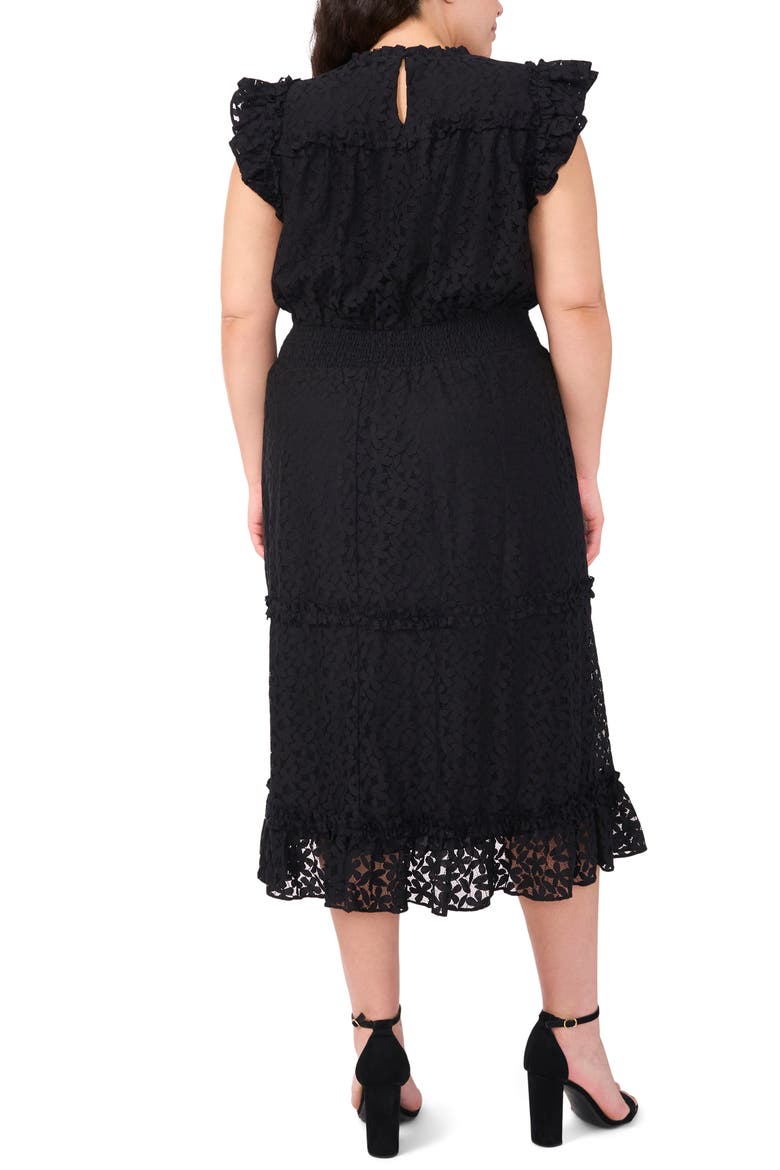 Leaf Lace Smocked Waist Midi Dress, Alternate, color, RICH BLACK