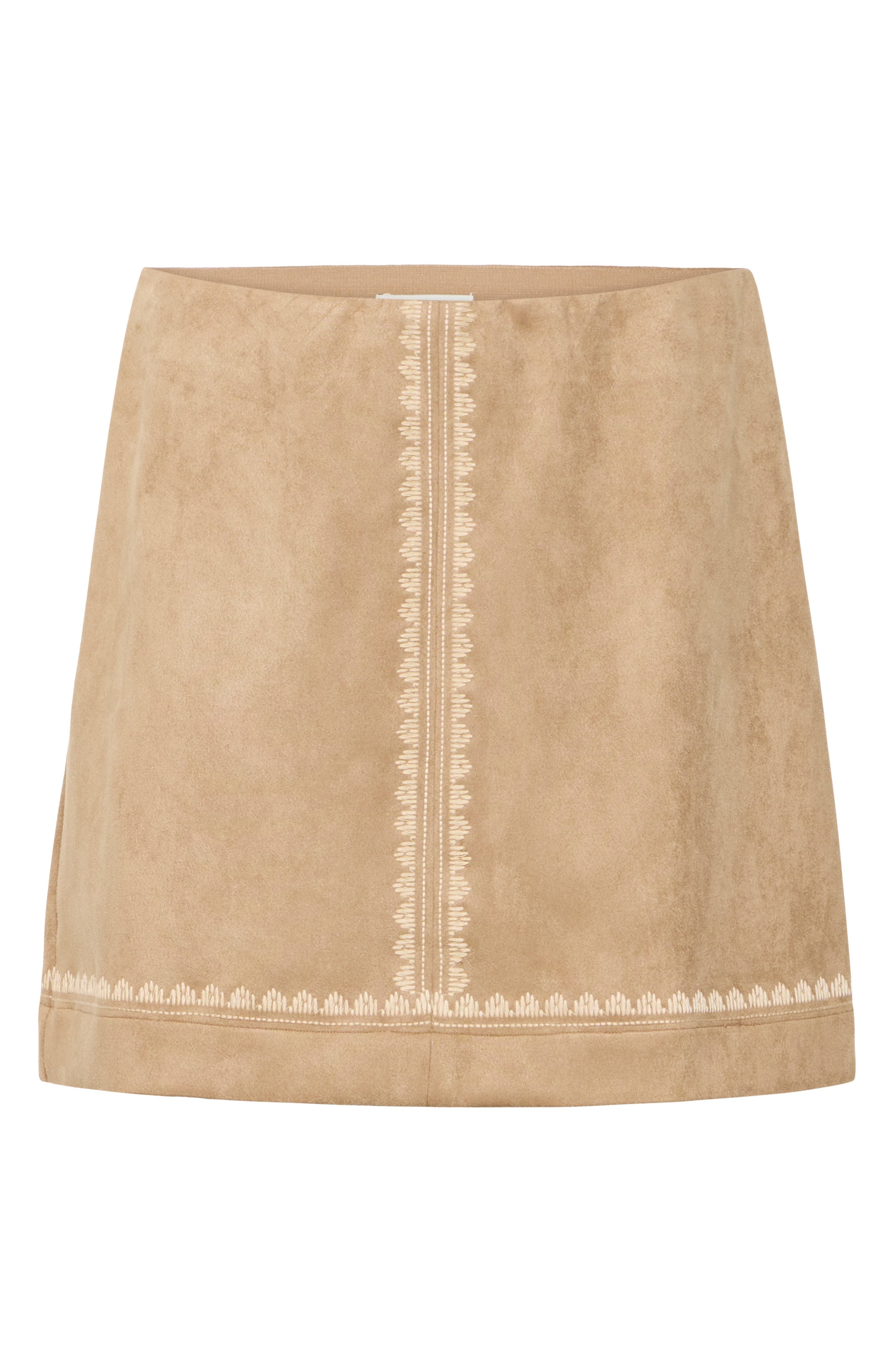 ICHI Embroidered Faux Suede Skirt