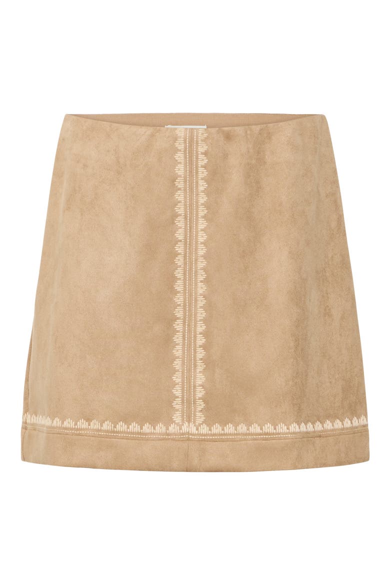 Embroidered Faux Suede Skirt, Main, color, TRAVERTINE