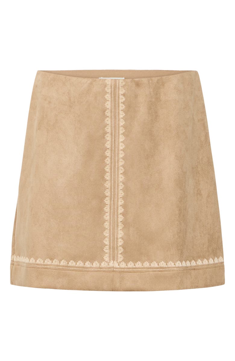 ICHI Embroidered Faux Suede Skirt, Main, color, Travertine