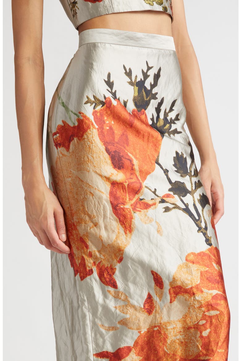 Floral Metallic Textured Satin Midi Skirt, Alternate, color, PEARL
